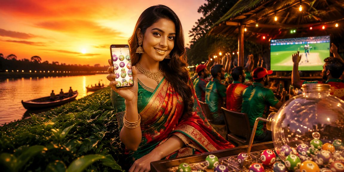 A player enjoying mobile lottery at a tea garden in Rangpur